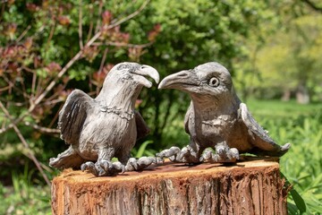 wooden sculpture ravens carved from wood