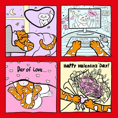 Set of Valentine's Day cards. Cute valentines. Cartoon style. Cats in love. Vector illustration isolated on white background.