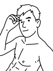 black and white of cute man for coloring