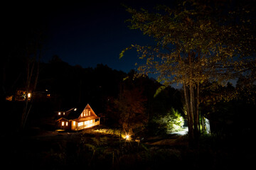 cottage at night
