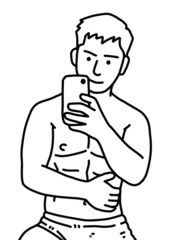 black and white of cute man for coloring