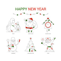 Set of vector New Year icons.