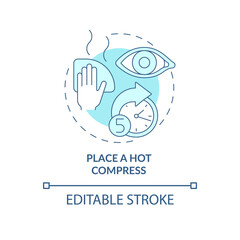 Place a hot compress blue concept icon. Applying recommendations by doctors. Cleansing around eyes abstract idea thin line illustration. Vector isolated outline color drawing. Editable stroke