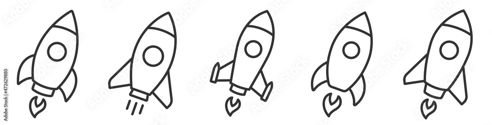 Poster rocket icons set. space ship launch icon collection. rocketship launch concept. space rocket launch 