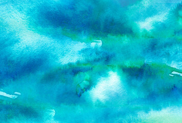 Naklejka na ściany i meble Watercolor abstract spot, blot. Colorful vintage background. blue, turquoise, green spot. Watercolor painted background. Abstract Illustration wallpaper. Brush stroked. Abstract paint splash. snow