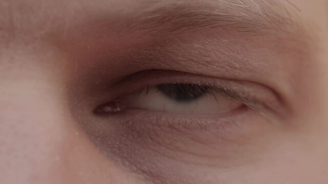 sleepy eye of a tired person, heavy eyelid closing. Insomnia, macro