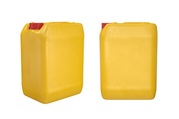 Plastic canister two types of yellow on a white background, 3d render