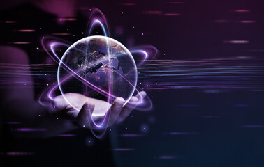 Global networking and data exchange. It was technology and new generation of virtual technologies. Internet of Things and communication.Metaverse virtual Technology.Elements furnished by NASA.
