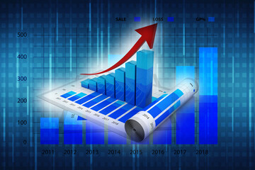 3d rendering business graph and documents. Stock market chart. Business graph background, Financial Background
