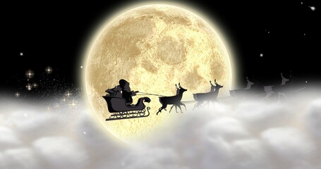 Fototapeta premium Composition of santa sleigh against full moon at night with copy space