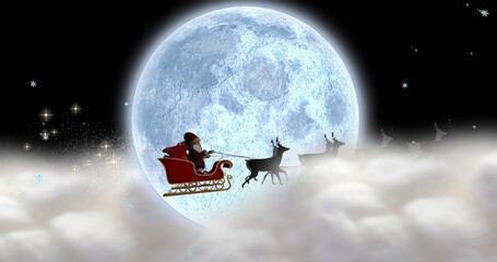 Fototapeta premium Composite image of santa sleigh against full moon at night with copy space