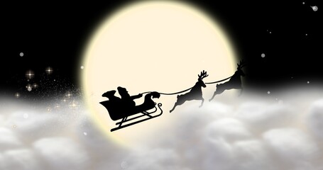 Naklejka premium Composition of silhouette santa sleigh against full moon at night with copy space