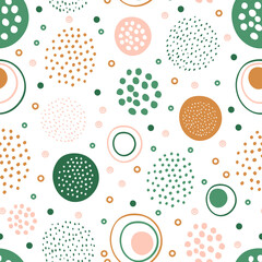 Abstract geometric seamless pattern with colorful circles and dots.
