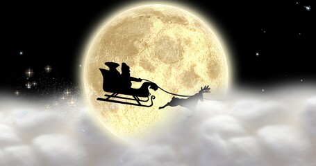 Naklejka premium Composition of santa sleigh against full moon at night with copy space