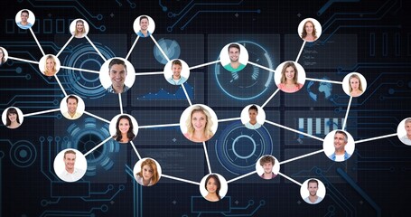 Digital composite image of multiracial people connected globally through computer networking - Powered by Adobe
