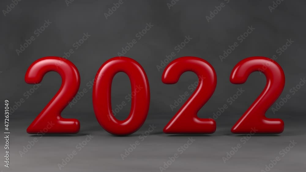 Poster 3d animation of the date of the new year 2022, which replaced 2021. the text is red in color from li