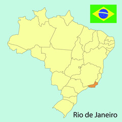 brazil map, rio de janeiro, vector illustration 