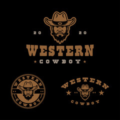 set cowboy logo design template. you can edited this logo on letter W in mid hat. 