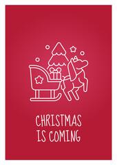 Christmas time is coming postcard with linear glyph icon. Christmas night. Greeting card with decorative vector design. Simple style poster with creative lineart illustration. Flyer with holiday wish