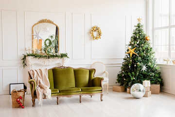 beautiful cozy living room decorated for Christmas