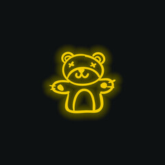 Bear Toy yellow glowing neon icon