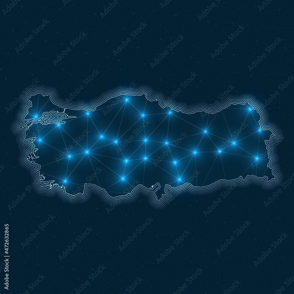 Poster turkey network map. abstract geometric map of the country. digital connections and telecommunication