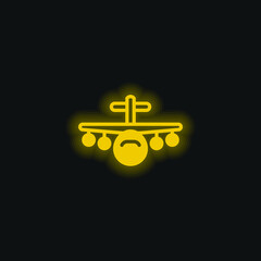 Aeroplane yellow glowing neon icon