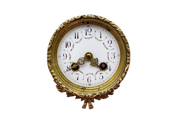 Old vintage decorated gold analog clock face