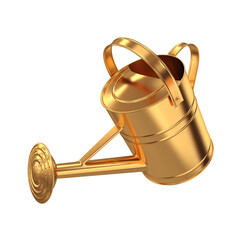 Metal inclined gold watering can on a white background, 3d render © salamahin