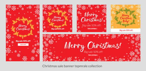 Christmas sale holiday poster design. Decorate text with glowing light effectss. Vector illustration.