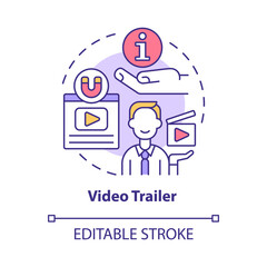 Video trailer concept icon. Presenting new product. Launching small business advertising campaign abstract idea thin line illustration. Vector isolated outline color drawing. Editable stroke
