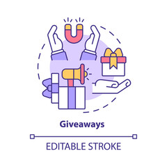 Giveaways concept icon. Relationship with customers building. Advertising campaign of business startup abstract idea thin line illustration. Vector isolated outline color drawing. Editable stroke