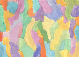 Abstract background, painted on paper  with gouache in pink, yellow, green and their shades. Modern artwork. 