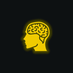 Brain yellow glowing neon icon