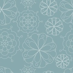 Vector illustration. Christmas pattern with linear snowflakes. Nordic style. Floral seamless pattern. Scandinavian, Portuguese ornament. Spanish porcelain. East Damascus. Ethnic motive. Boho pattern.