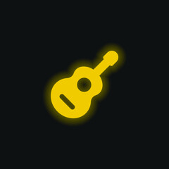 Acoustic Guitar yellow glowing neon icon