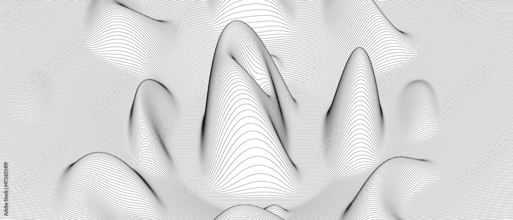 Aufkleber Monochrome sound line waves abstract background . Distorted line shapes on a white background.