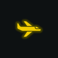 Airplane yellow glowing neon icon