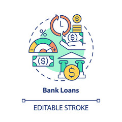 Bank loans concept icon. Getting money for business development. Financing startup boost abstract idea thin line illustration. Vector isolated outline color drawing. Editable stroke