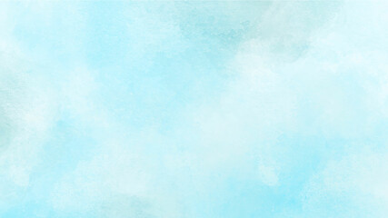 Obraz premium Light sky blue watercolor background. Aquarelle paint paper textured canvas element for text design, greeting card, template. Turquoise color handmade illustration