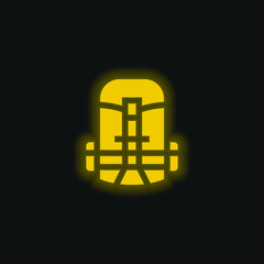 Obraz premium Backpack yellow glowing neon icon