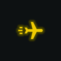 Airplane yellow glowing neon icon