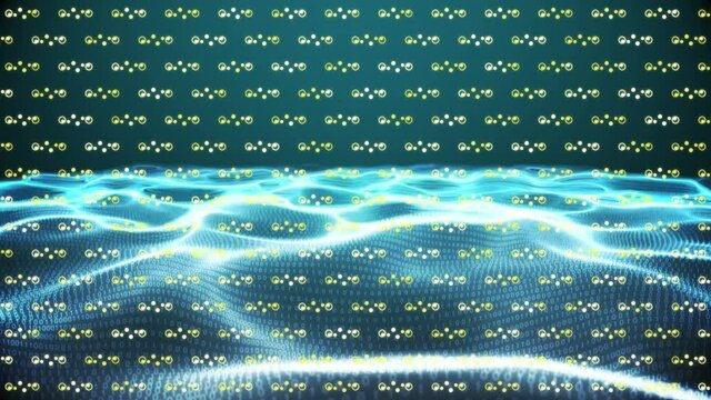 Animation of rows of pattern spinning over binary coding and data processing