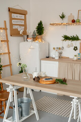 beautiful cozy kitchen decorated for Christmas