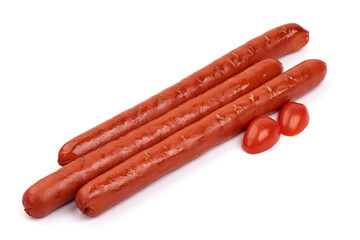 Grilled Wiener Sausages, isolated on white background.