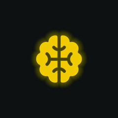 Fototapeta premium Brain yellow glowing neon icon