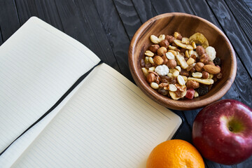 breakfast cereals organic healthy food wooden background