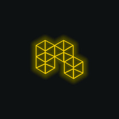 3d Cubes yellow glowing neon icon