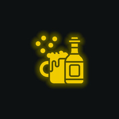 Beer yellow glowing neon icon
