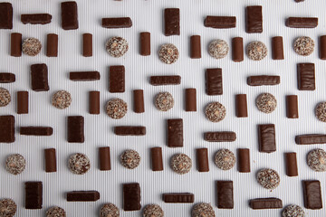 Assortment of delicious chocolate candies background. Chocolate candy isolated 